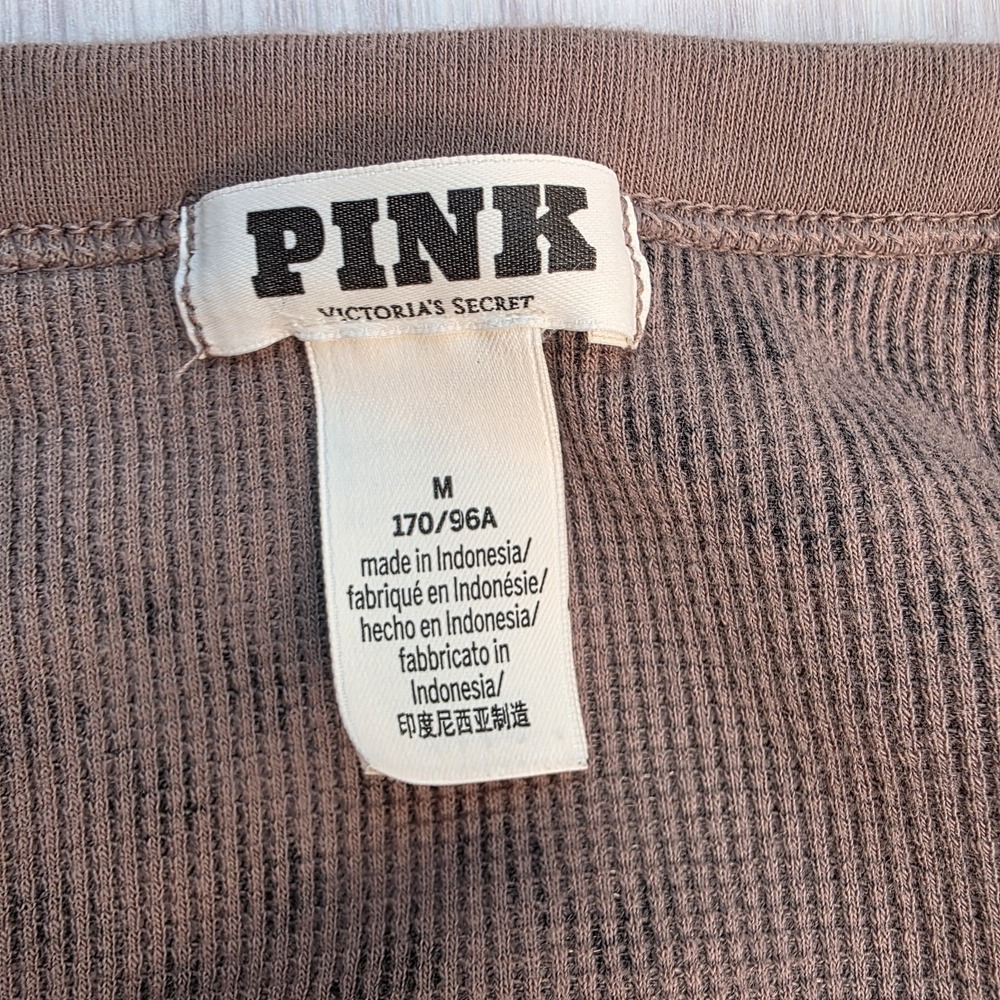 PINK Victoria's Secret‎ Thermal Boxy Cardigan Medium Waffle Knit Long Sleeve Top - Picture 6 of 9